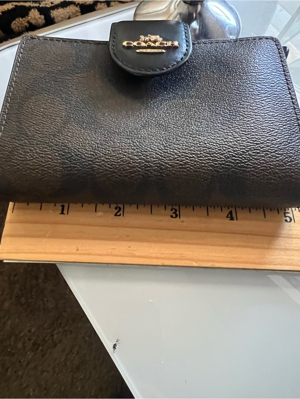 Coach Black Logo Compact Wallet with Gold Hardware - Picture 4 of 6